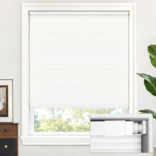LazBlinds Jalousie, schnurlos, zellular, für Fenster, kein Werkzeug, kein Bohren, Lichtfilterung, für Fenstergröße 94 x 163 cm (B x H), Weiß