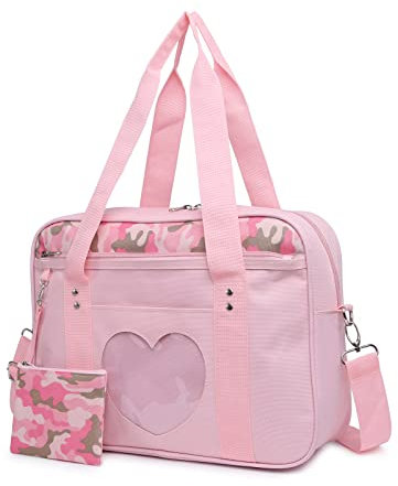 RAINBOW SMILE Ita Bag Heart Messenger Japanese Bag Kawaii Large Anime Shoulder Handtaschen, 01s-pink/Camouflage