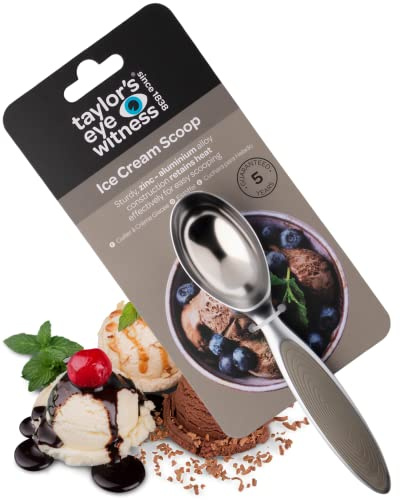 Aluminum Spoon Ice Cream Scoop - Taylor Eye Witness. Easy to use. Grey Coloured Accessory for Tackling Frozen Dessert, Dishwasher Safe. Suitable Tool for Making Balls Out of Melon and Other Fruit