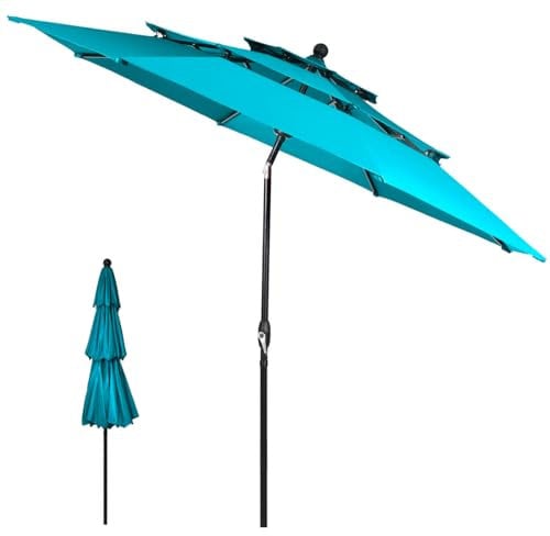 GOPLUS Sonnenschirm 300cm, Strandschirm um 30° knickbar, UV-Schtutz, Gartenschirm mit Kurbel, 3 Schichten zur Belüftung, Marktschirm Terrassenschirm 8 Rippen, Schirm Balkon (Türkis)
