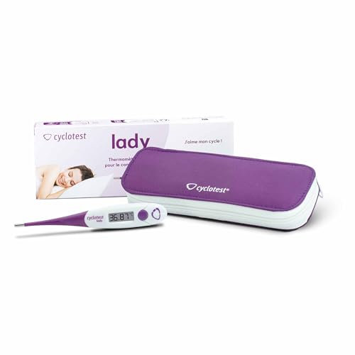 Cyclotest Lady - Termómetro basal doble decimal, mide la temperatura con precisión, sensor cómodo y flexible, incluido con estuche, estuche de almacenamiento y hoja de seguimiento de ciclo