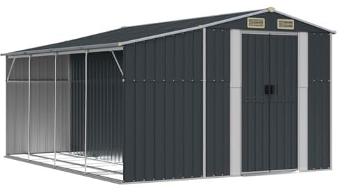 vidaXL Abri de Jardin, Cabane à Outils avec Poignées, Remise à Outils avec Toit Inclinable, Abri de Rangement Patio, Anthracite 277x365,5x179 cm Acier Galvanisé