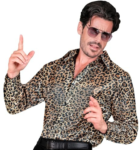 W WIDMANN Milano Party Fashion - Pailletten Hemd Herren | Langarm, glänzendes Disco Outfit für Karneval, Festival, Mottoparty und 70er / 80er Jahre Events