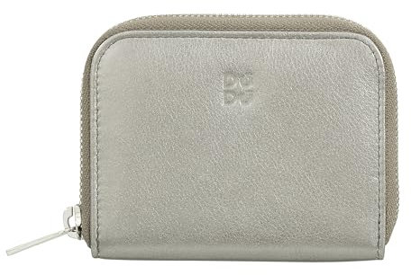 DUDU Geldbörse für Herren und Damen, kleine Tasche aus farbigem Leder mit Reißverschluss, Kartenhaltertaschen, kompakte Brieftasche Silber