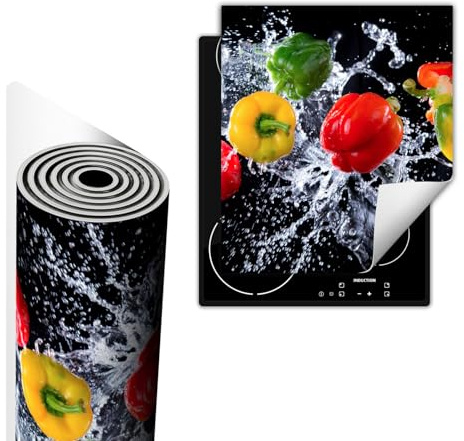 TMK ArtDeko Herdabdeckplatte Einteilig Kochfeld Abdeckung Induktionskochfeld Ceranfeld Abdeckplatte Küche Anti Rutsch Matte Herdabdeckung Aufrollbar 45x52 cm, Schwarz Paprika