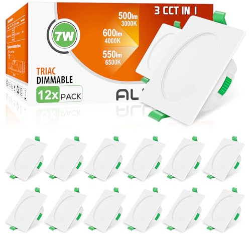 ALUSSO LED Einbaustrahler 230V Eckig Dimmbar Flach 68mm 7W IP44 LED Spots Warmweiß Neutralweiß Kaltweiß Deckenspots für Badezimmer Küche Wohnzimmer, Weiss, 12er Set