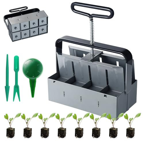 Fippy Manueller Bodenblocker Anzucht, 8 Cell Manual Soil Block Maker Edelstahl Bodenblocker 5x5cm für Samen-Stater, Umpflanzen,Gewächshaus (Doppelte Row)