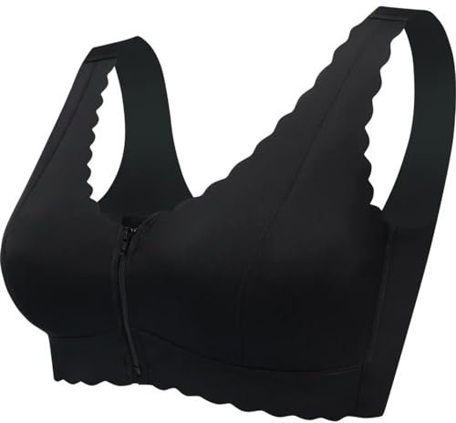 LUXRUB Mastektomie Spezial BH Für Damen Kabelloser Front Reißverschluss Eisseiden Bralette Nach Operationen Vollständige Abdeckung Taschen-Brasieres (Color : Black, Size : XX-Large)