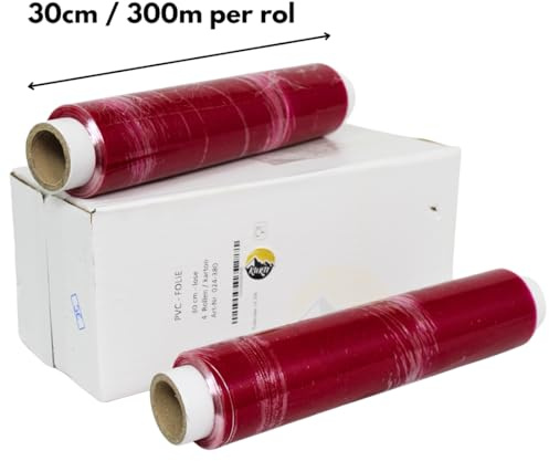 KURTT - 4 Großrollen Frischhaltefolie Klarsichtfolie PVC 30cm breit 300m pro Rolle Großverbraucher Rollen - Küchenfolie - Frischhaltefolie