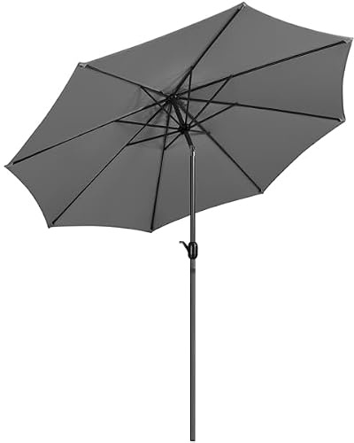 Yaheetech Ombrellone da Giardino Esterno 300 cm Portatile Parasole Protezione UV con Manovella 8 Stecche Reclinabile Telo in Poliestere Tubo in Alluminio Spiaggia Balcone Terrazzo Grigio