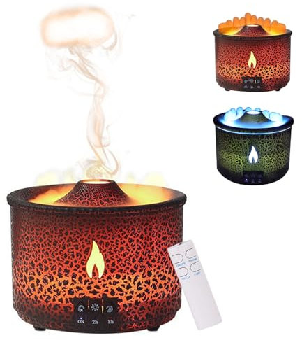 Vulkan Luftbefeuchter Flammen Aroma Diffusor: Ultraschall Ätherisches Öl Duft Diffusor mit 300ml Großer Kapazität, 2-in-1 Ätherisches Öl Diffusor mit Timerfunktion für Schlafzimmer, Home Office