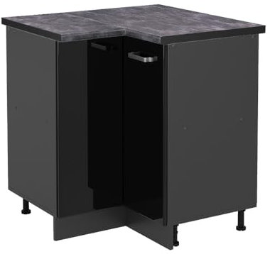 Vicco Eckunterschrank R-Line, Schwarz Hochglanz/Anthrazit, 75.6 cm, AP Anthrazit