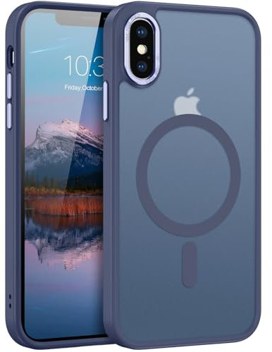DUEDUE for iPhone X/iPhone XS Case Magnetic【Fit for MagSafe】Shockproof Military Grade Drop Protection, Wireless Charging Anti-Scratch Translucent Matte Back Case for iPhone X/iPhone XS 5.8, Navy Blue