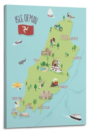 WZKTCL Karten-Poster, Europa, Vereinigtes Königreich, Isle of Man Karte, Poster, dekorative Malerei, Leinwand, Wandposter und Kunstdruck, moderne Familienschlafzimmer-Dekoration, Poster, 50 x 75 cm