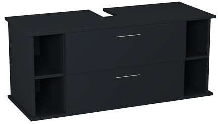 Garlivo GLA-120 Meuble sous-lavabo de salle de bain, noir, avec tiroirs, largeur : 120 cm, fermeture amortie, push-to-open, Tip-On, à suspendre