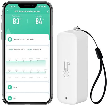 Sensore termometro igrometro WiFi: monitor intelligente della temperatura senza fili con notifica app, esportazione di memoria dati, funzione di calibrazione, compatibile con Alexa (White-1PCS)