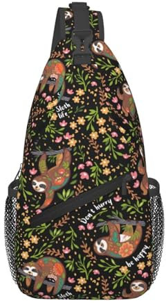 Docsckus Uni Crossbody Sling Rucksack Reise Wandern Tagesrucksack Crossbody Umhängetasche für Damen Herren, Faultier schwarz, Einheitsgröße, Minimalistisch