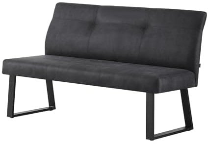 DUBI Möbel Sitzbank Joy, Esszimmerbank 160 cm mit Rückenlehne gepolstert mit Federkern für Esszimmer, Flur, Garderobe mit Metallgestell, modern Design, Anthrazit, 21302-160-YU16-01