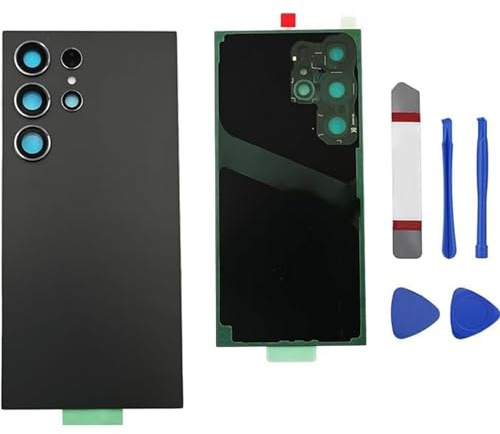 Verre arrière de rechange pour Galaxy S24 Ultra compatible avec Samsung Galaxy S24 Ultra avec objectif d'appareil photo préinstallé + adhésif + kit d'outils de réparation (gris foncé)