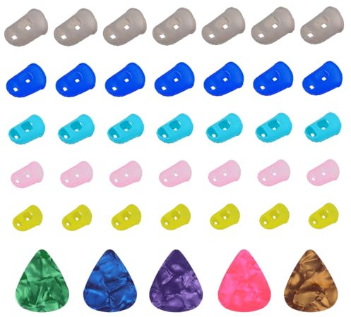 35 Stück Gitarre Fingerschutz Abdeckungen 5 Größen Silikon Fingerschutz Gitarre Anti Rutsch Wiederverwendbare Fingerkuppenschutz Guitar Ukulele Saiten Instrument Fingerspitzen Schutz