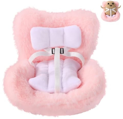 Lyreh Auto Sedile per Bambole di Peluche, Bambole Divano di Sicurezza Decorativo con Sedia in Peluche Cuscino Seggiolino Auto per Esporre Giocattoli da 10-17cm (Rosa)