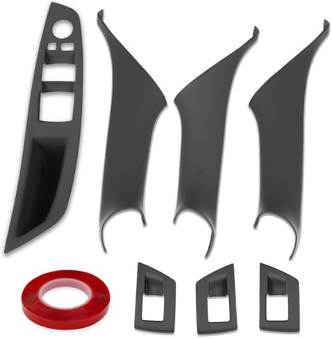 Jaronx Compatible with BMW Door Handle Covers Snap-on/Sticky-on 5 Series 520 525 528 530 535 F10/F11 2010-2016,7PCS Driver Side Window Switch Panel+Passenger Door Handle+Window Switch Covers (Black)