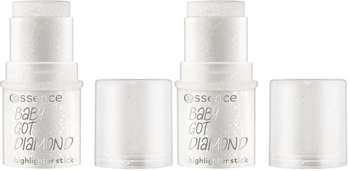 essence BABY GOT DIAMOND highlighter stick, Silber, glänzend, strahlend, schimmernd, glitzernd, vegan, ohne Parfüm, ohne Konservierungsstoffe, ohne Parabene, 2er Pack (5.4g)