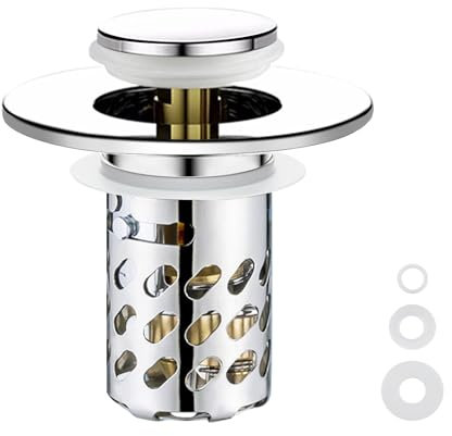 ComPDCVD Tappo Lavandino Bagno Tappo Bidet Universale Pop up Valvola di Scarico Lavabo Tappos di scarico in metallo Piletta Lavabo Bagno Per Cucina Filtro Lavandino Bagnos Tappo Bidet(D'argento)