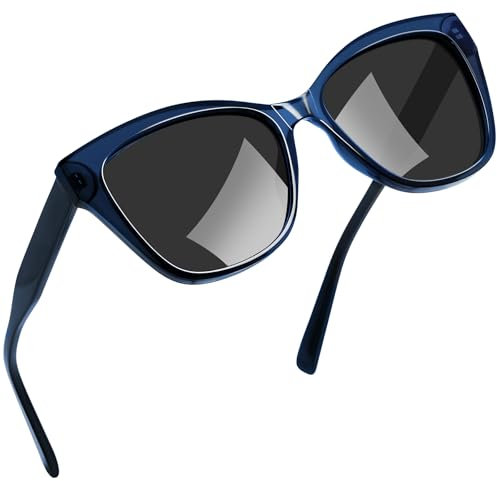 Joopin Acetat Sonnenbrille Damen Katzenauge Modische 90er Polarisiert Sonnenbrille UV400-Schutz TR90 Cosplay Chunky Party Brille Cat-Eye zum Fahren und Reisen (Hellblau Schwarz)