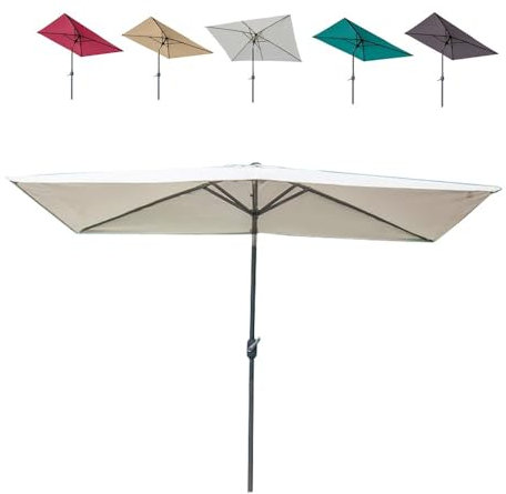 IMUNKT Ombrellone da Giardino Quadrato con Manovella Reclinabile 2x2m 2x3m Ombrellone da Spiaggia Ombrellone da Balcone Portatile per Mercato, Cortile, Esterni(Beige,2x3m(6.5'x10'))