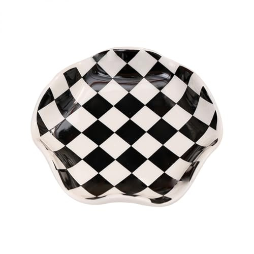 FSSTUD 13 cm Small Black White Checkered Dish Ceramic Spoon Holder Tray Heat Resistant Kitchen Spoon Rest Coffee Spoons Holder Dish Decorative Cooking Utensil Rest for Counter Stove Top