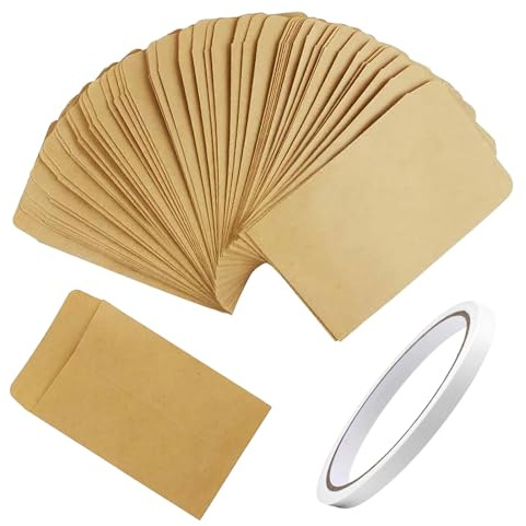 Zydiwo 100 Stück Mini Papiertüten Geschenktüten mit Doppelseitenband Kleine Kraftpapier Tüten Kraft Umschlag Mini Braune Papiersackerl für Schmuck Süßigkeiten Samen Geschenke (9x16cm)
