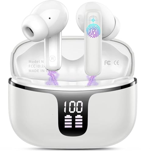 Bluetooth Kopfhörer, Kopfhörer Kabellos Bluetooth 5.3 mit 4 ENC Noise Cancelling Mic, Kabellose Kopfhörer HiFi Stereo Tiefbass Wireless Earbuds 40Std, IP7 Wasserdicht Ohrhörer Sport LED Anzeige Grau