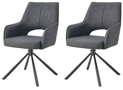 xonox.home – Drehstuhl Jana 57x91x64 cm Anthrazit 2er Set – Bequemer Esszimmerstuhl 360° drehbar – Belastbar 120 kg – Moderner Schalenstuhl für Essbereich und Wohnzimmer