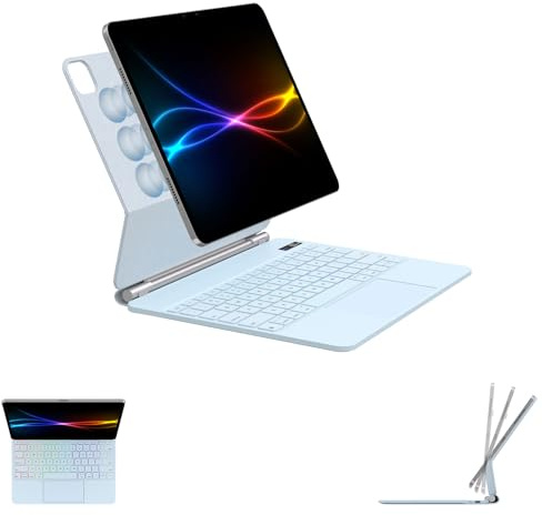 TECHGEAR Custodia per tastiera per Apple iPad Air 13 2025/2024, supporto magnetico galleggiante, trackpad multi-touch di precisione, retroilluminazione a 7 colori, QWERTY, per iPad Pro 12,9 2018