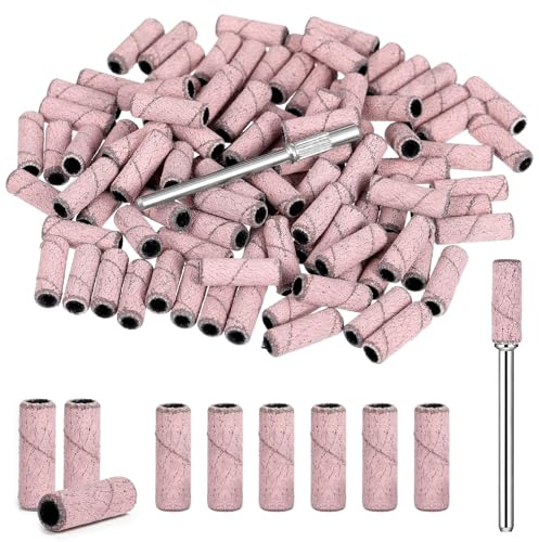 Sanding Bands for Nail Drill, 100 Pcs 240 Grit Fine Grit Sanding Bands with Nail Drill Bits, Professional Efile Accessories for Acrylic Gel Manicures, Nails Essentials Supplies