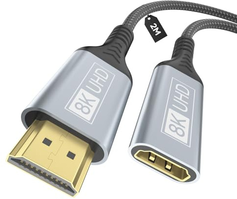 layajia 8K HDMI Extension Cable, HDMI 2.1 Male to Female Adapter Extension Cord 8K@60Hz, 4K@120Hz, 3D, HDR Compatible with Roku Blu-Ray TV Stick HDTV Monitor-2 m