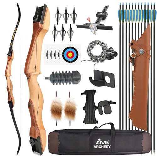 Poearcus Bogenschießen Jagdbogen- und Pfeilset 66-68-70 Zoll Recurvebogen-Bausatz aus Holz 14-40 lbs zerlegbarer Wettkampfbogen Langbogen für das Zielschießen (70 inch, 26 ibs)