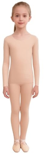 inlzdz Mädchen Nahtlose Thermo Unterwäsche Set Langarm Shirt Unterhemd Lange Unterhose Leggings Warm Ballett Tanz Unterwäsche