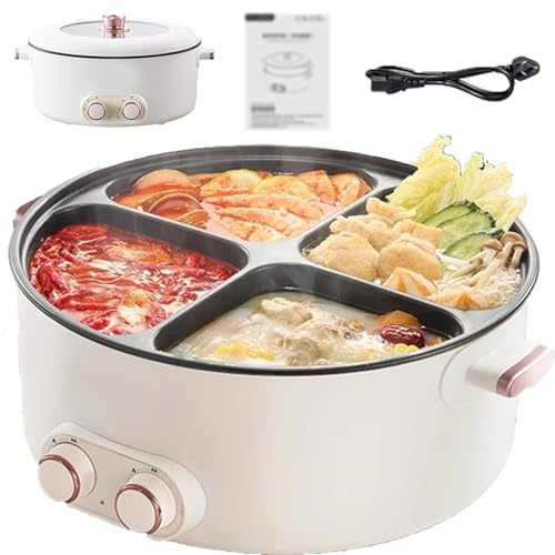 Olla eléctrica de 4 compartimentos, 6 L, olla eléctrica 4 en 1 con termostato ajustable, para cocinar simultáneamente