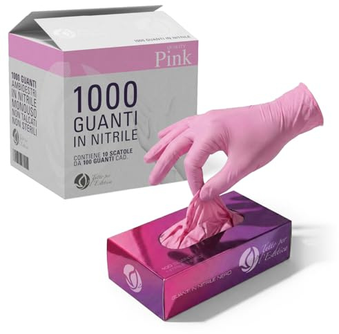 Guanti Nitrile L Rosa Monouso - 1000 PEZZI - Guanti in Nitrile Senza Polvere, Anallergici - Guanti Usa e Getta Nitrile Resistenti per Uso Professionale, Estetista, Pulizie | Superficie Microruvida