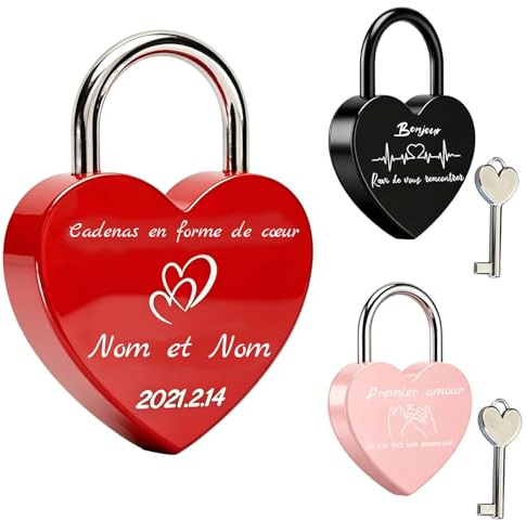 Cadenas Coeur Personnalisable, Cadeau Couple Romantique | Alliage zinc, Antirouille & anti-décoloration, Pont des amours, Mariage anniversaire, Cadeau couples & amis