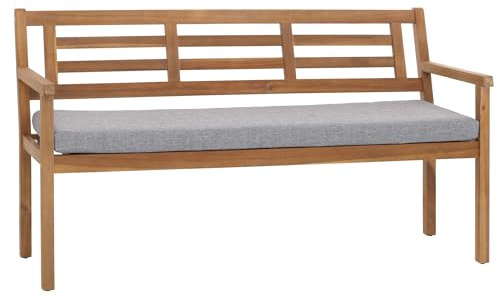 PROREGAL Gartenbank | HxBxT 82x145x59cm | Sitzbank Parkbank Holzbank | Massiv-Holz Akazie MVG-Zertifiziert | Kissen Grau