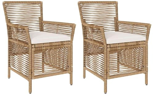 vidaXL Gartenstuhl mit Kissen 2 pcs Beige und Creme Poly-Rattan, Moderne Gartenmöbel, bequemer Essstuhl, Poly-Rattan-Sitz, gedrehte Schnur, entspannende Sitzgelegenheit