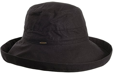 Scala Women's Cotton Hat with Inner Drawstring and Upf 50+ Rating,Black,One Size