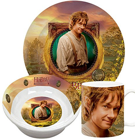Hobbit 33347-3-teilig Set aus Keramik: 2 Teller und 1 Tasse, Geschenkpackung