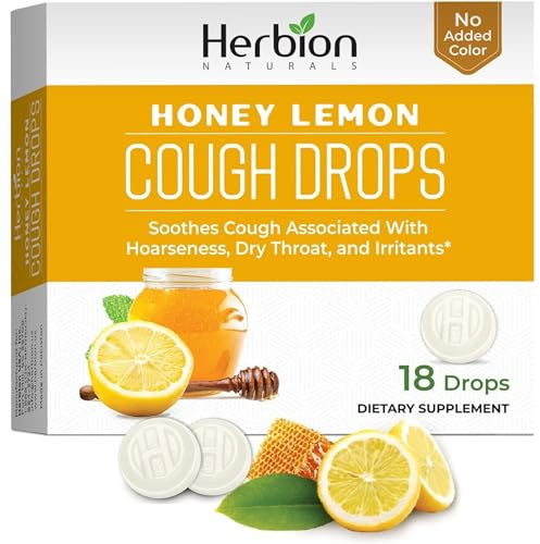 HERBION Naturals Cough Drops, Dietary Supplement, Soothes Cough, for Adults and Children Over 6 Years, No Artificial Flavor, No Added Color (18 Count (Pack of 1), Honey Lemon)