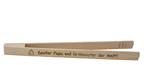 SNEG Grillzange aus Holz (32 cm) mit persönlicher Gravur (Text + Motiv) | BBQ-Zange aus Holz mit Gravur