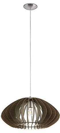 EGLO Pendelleuchte Cossano 2, 1 flammige Hängelampe Vintage, Hängeleuchte aus Stahl und Holz in Nickel-Matt, Dunkel-Braun, Esstischlampe, Wohnzimmerlampe hängend mit E27 Fassung, Ø 50 cm