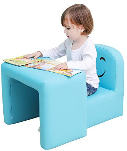 Multifunktionaler Kinder Sessel, Mode Life Kids Set Stuhl und Tisch/Hocker mit Funny Smile Face für Jungen und Mädchen (Blau)